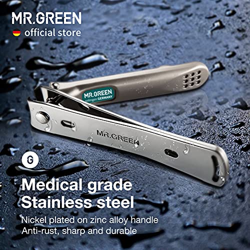 MR.GREEN Nail Clippers Curved Blades Fingernail Cutter Nippers Manicure Scissors Stainless Steel Pedicure Tools with Nail Flies (Medium-Blue+Glass File) - color: Medium-blue+glass File