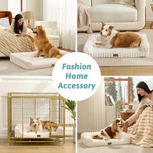 COZY KISS Ultra Soft Faux Rabbit Fur Dog Bed for Small Dogs – 30"x20" Orthopedic Foam Couch, Removable Washable Cover & Waterproof Lining, Cream