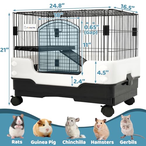 Homey Pet Rat Cage, Small Animal Cage for Ferret, Chinchilla, Guinea Pig | Portable, Lockable Wheels, Splash Guard, Easy-Clean Pull-Out Grid Tray, Non-Slip Ramp, Safe Lock, Chew-Proof, Black 2-Tier - size: 25.0"L x 16.5"W x 21.0"H