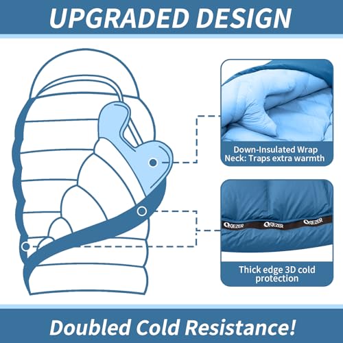 0 Degree Down Sleeping Bag for Adults,Cold Weather Backpacking | 650 Fill Power Down, 4-Season Use, Large Lightweight Compact Carry, Camping Hiking Backpacking - color: 1000g-Blue