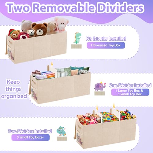 Large Toy Storage Box with Lid, Dividers, Collapsible Kids Toy Chest, Beige | Toy Box for Boys, Girls, Nursery, Bedroom, Living Room, Playroom, 40X14X16 inches - color: Extra Large Beige