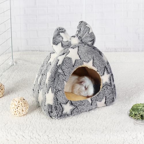 Mygeromon Guinea Pig Bed Rabbit Hideout Cuddle Cup Washable (Star Style) | Winter, Small Animals Sleeping House, for Ferret, Chinchilla, Bunny - color: Star Style