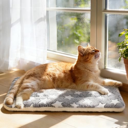 Mora Pets Cat Bed Dog Crate Pad Ultra Soft Pet Bed with Cute Star Print Washable Crate Mat for Small Dogs and Indoor Cats Reversible Fleece Dog Kennel Pad Cat Carrier Mat 14 x 17.5 inch Grey - color: Grey, size: 18-Inch