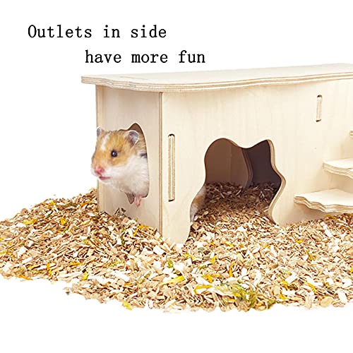Hamster Wooden Houses with Steps, Hamster Hideout, Multi Chamber Room for Hamster Syrian Mice Gerbils Mouse Dwarf