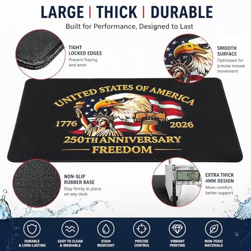 Large 250 Anniversary Mouse Pad,Eagle and USA Flag Design - color: Black 1