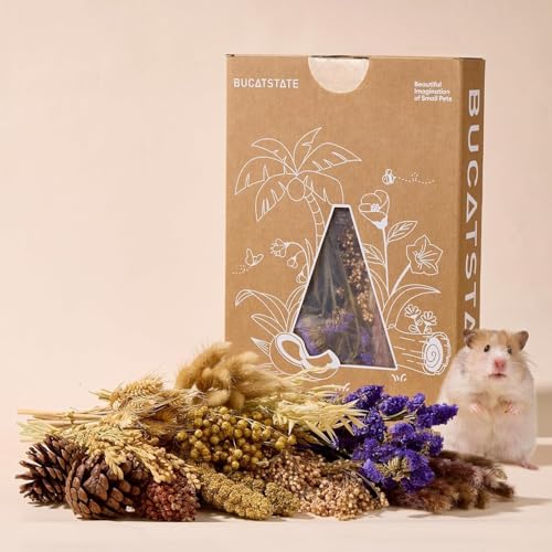 BUCATSTATE 90PCS Natural Hamster Bedding | Flowers & Herbs & Sprays for Cage Habitat Decor - Treat Cereal Grain for Dwarf Syrian Gerbils, Mice, Rat, Forage, Enrichment. - size: 98pcs