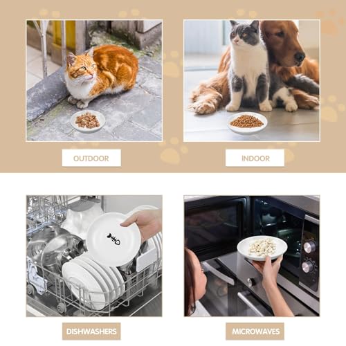 6 Pack Cat Food Bowl, Ceramic Cat Bowls, Anti Whisker Fatigue Cats Bowl Set | 5.5 Inches Shallow Wide Kitten Plates for Food and Water (White-D) - color: White-D