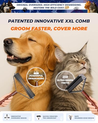 Over-Sized 2-Sided Dog Brush For Shedding Undercoat Rake for Dogs & Cats & Horses, Remove Mats, Dematting Comb,Gentle Grooming Brush for German Shepherds Medium to Long-Haired Pets(African Padauk) - size: Premium - Max - African Padauk