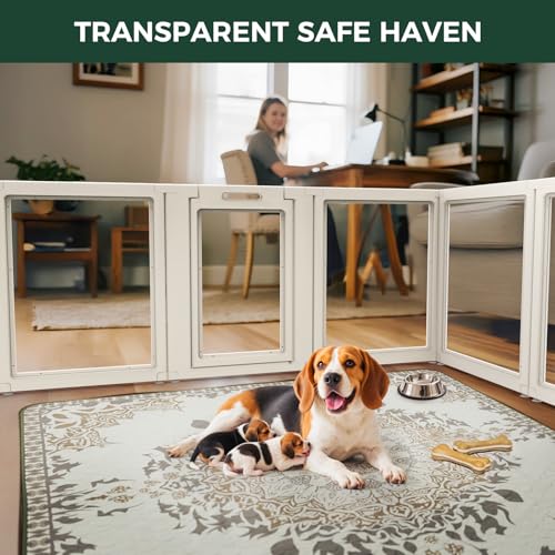 FXW AuraSpace Clear Acrylic Indoor Dog Playpen, 35" H, 8 Panels, White | Open View, Modern Home Fit, No Climbing Bars, Tool-Free Setup, For Medium Dogs - color: White, size: 35"H