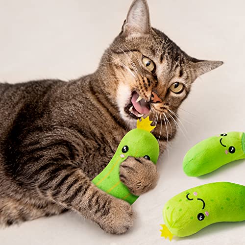 MALLMALL6 Pickle Catnip Cat Toys - 5Pcs Indoor Kitten Chew Bite Kick Cucumber Catmint Interactive Toys for Cat Lover Gifts, Kitty Boredom Relief Supplies with Cute Expression for Pet Birthday Presents - style: Pickle(Large)