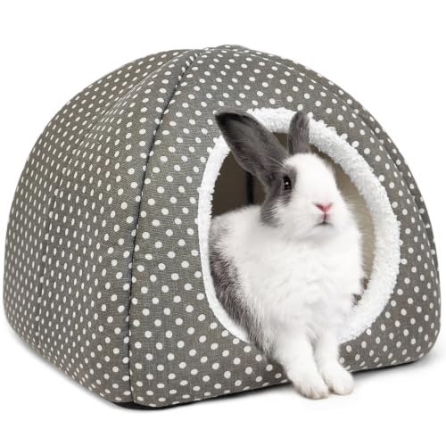 Rabbit Hideout Large Bunny Bed Washable Rabbit House | Fleece Hiding Hut for Indoor Bunnies Guinea Pigs, Small Animal Hideaway - color: Grey