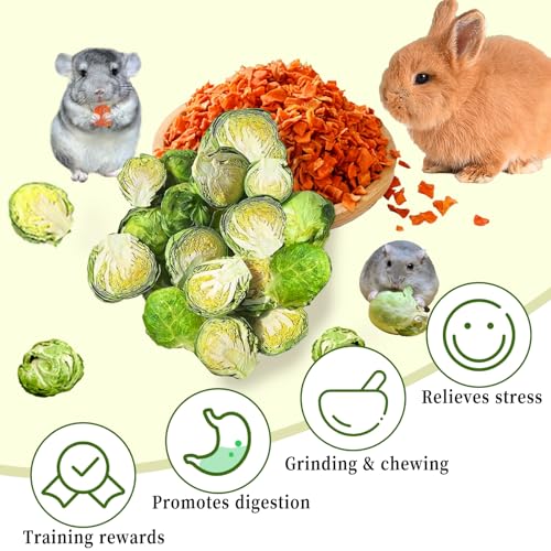 Hamiledyi Rabbits Chew Treats Dried Brussels Sprouts & Carrots for Guinea Pigs Chinchillas Hamsters Bunny Natural Small Animal Chew Toys for Teeth Grinding Foraging Treats (13.8OZ) - style: Style B