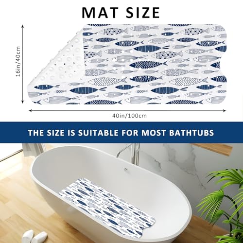 Fish Bathtub Mat Non Slip, Boho Baby Bath Mat for Tub Rubber Tub Mat, Cute Kids Bath Mats for Bathroom Ocean Anti Slip Shower Mat with Suction and Drain Holes Machine Washable, 40″X16″ - color: B01, size: 40" x 16" (Rectangular)