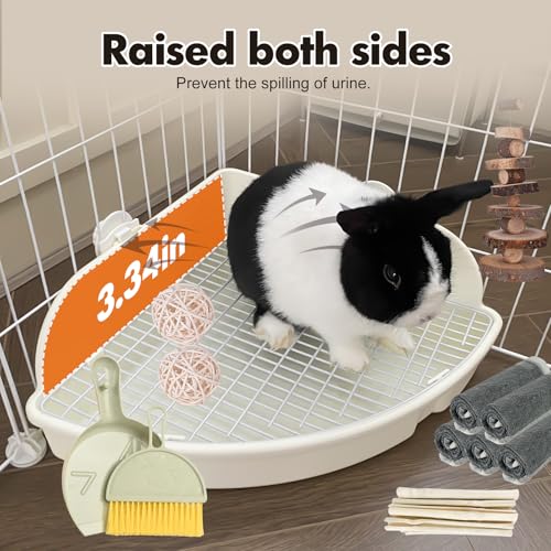 RUBYHOME Rabbit Litter Box Large Bunny Guinea Pig Corner Litter Box Potty Trainer Bigger Pet Pan Hamster Bedding Cage Litter Fanshaped for Adult Guinea Pigs Chinchilla Ferret, 20 in x 13.2 in x 6 in