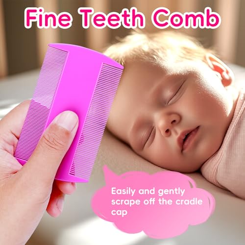 Cradle Cap Brush for Babies, Baby Bath Essentials with Silicone Scrubber Bath Sponge Dual-Sided Comb for Newborns Toddlers Boys Girls (Pink, Set of 5) - color: Pink Brush+comb