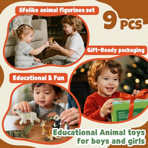 Zippytots 9 PCS Zoo Animal Toys for Kids 3-5 Realistic Plastic Wild Animal Figurine Toys Educational Learning Toy for Kids Boys Girls Toddlers - style: 9-PC Zoo Animal Figures Set