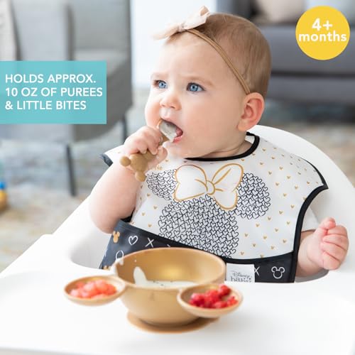Bumkins Disney Baby Bowl, Silicone Feeding Set with Suction for Baby and Toddler, Includes Spoon, First Feeding Set, Essentials for Baby Led Weaning for Babies Eating 4 Months Up, Minnie Mouse Gold - color: D4 Mickey Mouse-Gld, style: Disney