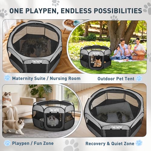 Portable Pet Playpen for Small Dogs & Cats, Foldable Puppy Safety Pen with Removable Zipper Top, Breathable Mesh Dog Delivery Room, Indoor Isolation Cage for Kittens/Rabbits (Light Grey, Small) - color: light grey, size: Small