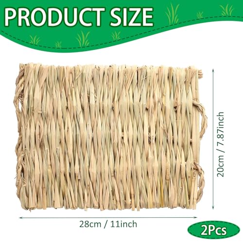 2 PCS Rabbit Grass Mats, Natural Straw Hay Woven Rabbit Bed Cage Mats Pet Handmade Bedding, Sleeping Chewing Nesting and Toys for Hamster Bunny Chinchilla Bird and Other Small Animal (2Pcs)