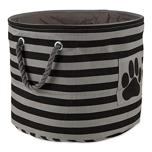 Bone Dry 5743 Pet Storage Collection Striped Paw Patch Bin, Medium Round, Black - color: Black, size: Medium Round