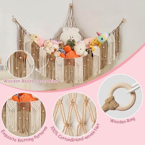Stuffed Animal Hammock with Weaving Tassels and Beads Milk Coffee - color: Milk Coffee
