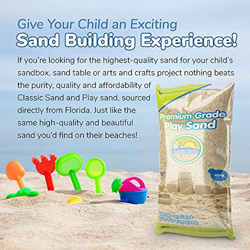 Classic Sand and Play Sand for Sandbox, Table, Therapy, and Outdoor Use, 40 lb. Bag, Natural, Non-Toxic, Wet Castle Building for Creativity and Stimulates Sensory Skills - size: 40 lb