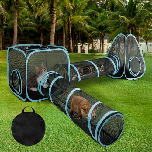 Outdoor Cat Enclosure, 9.45 ft Pop-Up Cat Tent with Tunnel Kit | 4-Piece Kit with 2 Tunnels, 33.86 x 11.81 in Tubes, Breathable Mesh, Pop-Up Setup, Storage Bag, DIY Layouts, Cats