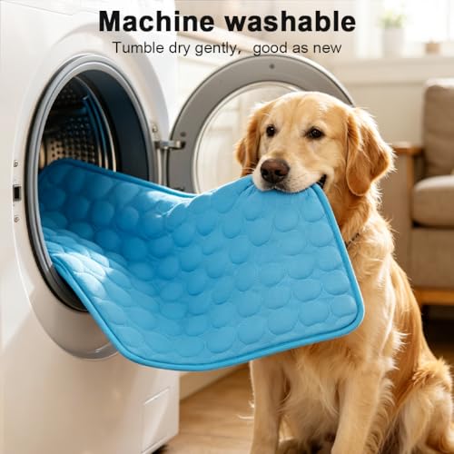 2026 Arc-Chill Upgraded Dog Cooling Mat Q-Max>0.4 Pet Cooling Pad | Non-slip Dog Bed Mats Washable Cooling Mat for Dogs Cats Instant Cool Relief for Indoor Floor Sofa, Outdoor Garden& Car Seats - color: Blue, size: 46x33 in