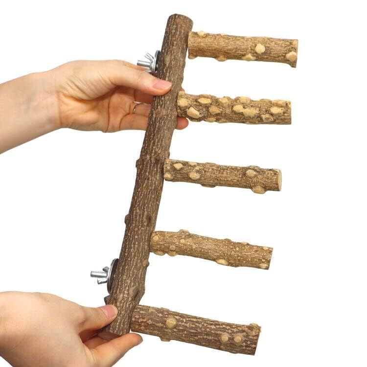 Bird Ladder Perch Cage Nature Wood Stand Parrot Chew Toy for Small Medium Parrot Animal (M) (Bird Ladder)