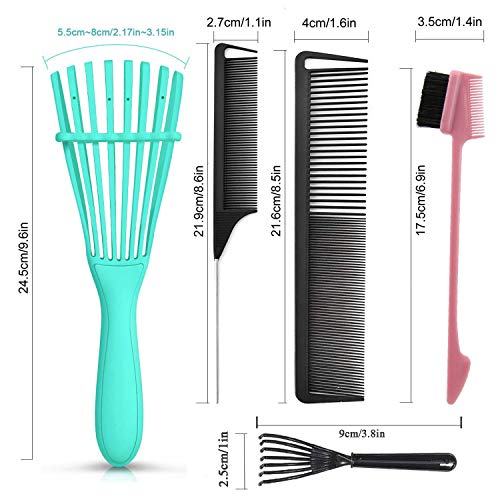 5 Pcs Detangling Hair Brush Set, Ez Detangler Brush With Edge Brush, Rat Tail Combs for Black Natural Hair Styling and Cuting, Curly/Straight/Wet/Dry/long/Short Hair Available for Women Kids Men - color: 5 Pieces (Hair Brush Set)