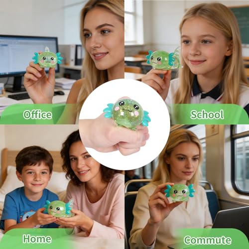 Green Axolotl Squeeze Toy, Slow Rise squishies Relief Sensory Toy. | Cute Squeeze Anxiety Pressure Ball, Portable Calming Fidget Toy for ADHD Autism, Gift Box Packed - color: Single Green Lying Axolotl