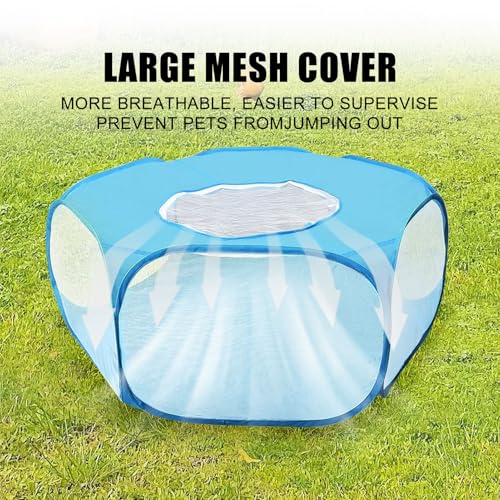2-Pack Guinea Pig Carrier Backpack and Playpen with Lid, Breathable Pet Playpen Pop Open Exercise Fence, Portable Small Animal Cage for Rabbits, Chinchillas, Squirrel, Lizard, Sugar Glider - color: Blue