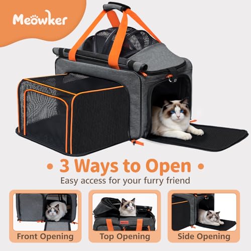 Soft Sided Cat Pet Dog Carrier, Large Airline Approved Travel Bag | Top Loading Breathable Mesh, Foldable Expandable Design, Fits Kittens & Puppies Up to 15 Lbs, Comfy for Transport Scenarios