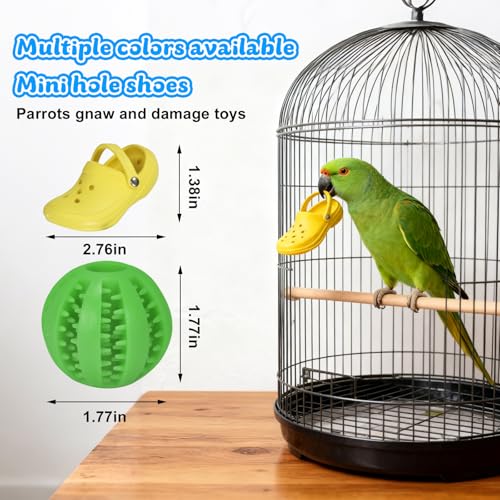 Bird Interactive Toys -1 Mini Ball & 5 Random Color Mini Shoes, Chewable Bird Cage Enrichment Toys for Parakeets Cockatiels Small Birds