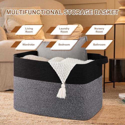 OIASKET 108L Cotton Rope Storage Basket for Living Room and Bedroom 25"x16"x16" Woven Laundry Basket, Heavy Duty Bin for Blankets, Pillows & Toys, Pet-Safe & Scratch-Free, Black - color: Black