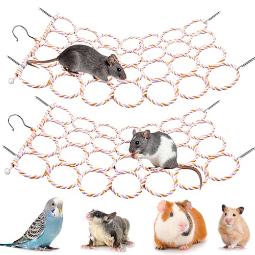 2Pcs Rat Climbing Rope Net Toy for Cage, Hanging Swing (Random Color) | Multifunctional Small Pet Activity Toy Works As Hemp Perch, Rope Ladder, Bridge and Hammock for Rats, Birds to Climb and Rest