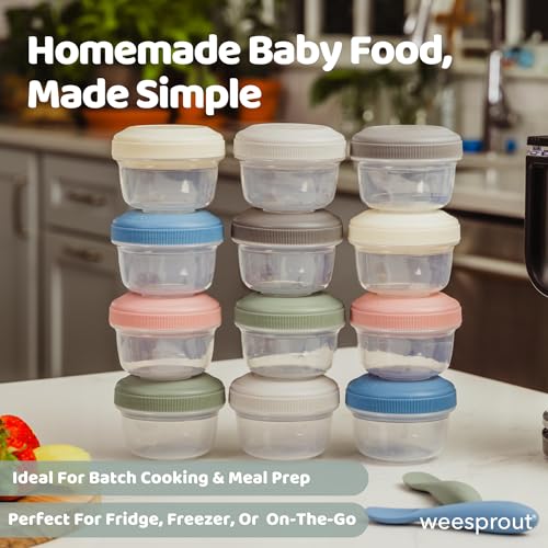 WeeSprout Leakproof Baby Food Storage - 12 Set, Small Plastic Containers with Lids, Lock in Freshness, Nutrients & Flavor, Freezer & Dishwasher Friendly, 4oz Snack Containers (Variety Pastel) - color: Pastel Variety