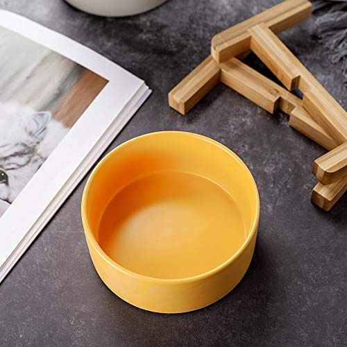 Yellow Ceramic Elevated Raised Cat Bowl with Wood Stand No Spill Pet Food Water Feeder Cats Small Dogs - color: Yellow, size: Medium Dog Bowls 850ML*1
