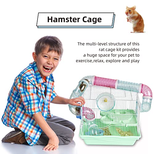 Hamster Cage, A Wire Rat Cage with a Large Space for Dwarf Hamsters, Guinea Pig, Gerbils, Mouse or Other Small Animal Cage. - color: Green
