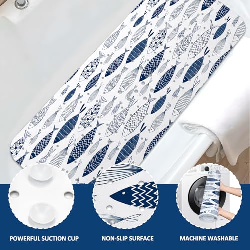 Fish Bathtub Mat Non Slip, Boho Baby Bath Mat for Tub Rubber Tub Mat, Cute Kids Bath Mats for Bathroom Ocean Anti Slip Shower Mat with Suction and Drain Holes Machine Washable, 40″X16″ - color: B01, size: 40" x 16" (Rectangular)