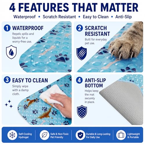 Cooling Mat for Dogs 20 Inch, Patent Self-Cooling Gel Pad for Small Dogs, | Cats & Rabbits, Waterproof Non-Slip Pet Cooling Mat for Crates, Carriers, Travel, Indoor Outdoor Summer Use - size: Small