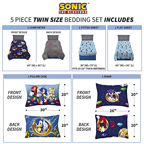 Franco Kids Bedding Super Soft Comforter and Sheet Set with Sham, 5 Piece Twin Size, Sonic The Hedgehog, Anime - color: Sonic the Hedgehog, size: 5 Piece Twin Size
