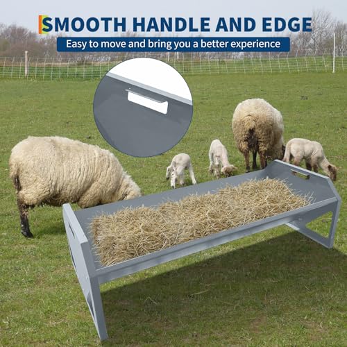 22 Gallon Capacity Livestock Feeder, 45" Hay Feeder for 10 Sheep Once, Heavy Duty Steel Livestock Feeding Trough for Horse, Goat, Sheep, Cattle, Cow, Alpaca, Silver | Heavy Duty Steel Livestock Feeding Trough for Horse, Goat, Sheep, Cattle, Cow, Alpaca, S