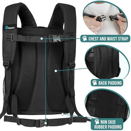 PetAmi Dog Backpack Carrier Airline Approved Cat Pet Puppy Bag, Black - color: Black