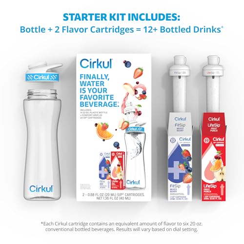 Cirkul 22oz Clear Plastic Water Bottle with Two No Sugar, 0 Cal Cartridges - size: 22oz. Bottle + 2 Cartridges