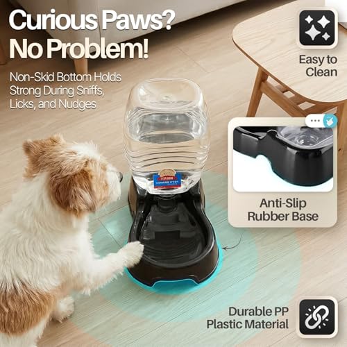 Flexzion Gravity Pet Water Dispenser for Cats & Small Dogs, 1/4 Gal Black | Automatic Cat and Dog Waterer with 900 Ml Reservoir, Non-Skid Feet, Recessed Carry Handle, and Easy-Clean Pp Bowl - color: Black, size: 1.5 L