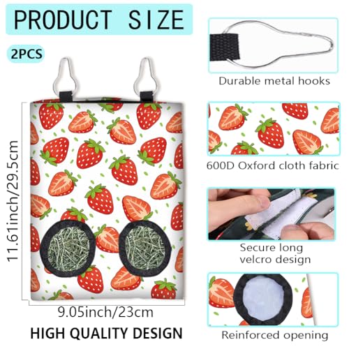 2Pcs 2 Styles Strawberry Hay Feeder Bag for Guinea Pigs Chinchillas 11.6 x 9.1 Inch Small Pet Hay Bag with 2 Holes Strawberry Watermelon Cloth Washable Pet Feeding Storage Cage Accessories - color: Strawberry