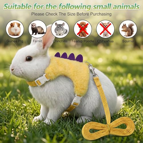 Adjustable Rabbit Harness and Leash Set, Small Animals Vest Harness, | Adjustable Straps & Magic Tape Design for Puppies, Cats, Squirrels, Rats, Bunnies, Ferrets, Outdoor Walking - color: Yellow