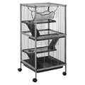 PawHut Metal Small Animal Cage, 4-Tiers Rolling Big Ferret Cage, Gray | with Hammock, Removable Tray, for Chinchilla, Sugar Glider - color: Grey, size: 20.5"L x 20.5"W x 44.8"H
