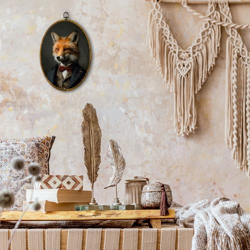 shiviody Vintage Fox Canvas Wall Art Decor, Fox Gifts for Women, Rustic Whimsical Moody Dark Academia Wild Animals Oval Hanging Frame Prints Decorations for Home Bedroom Living Room 8.6"x11.4" - color: Animals-44